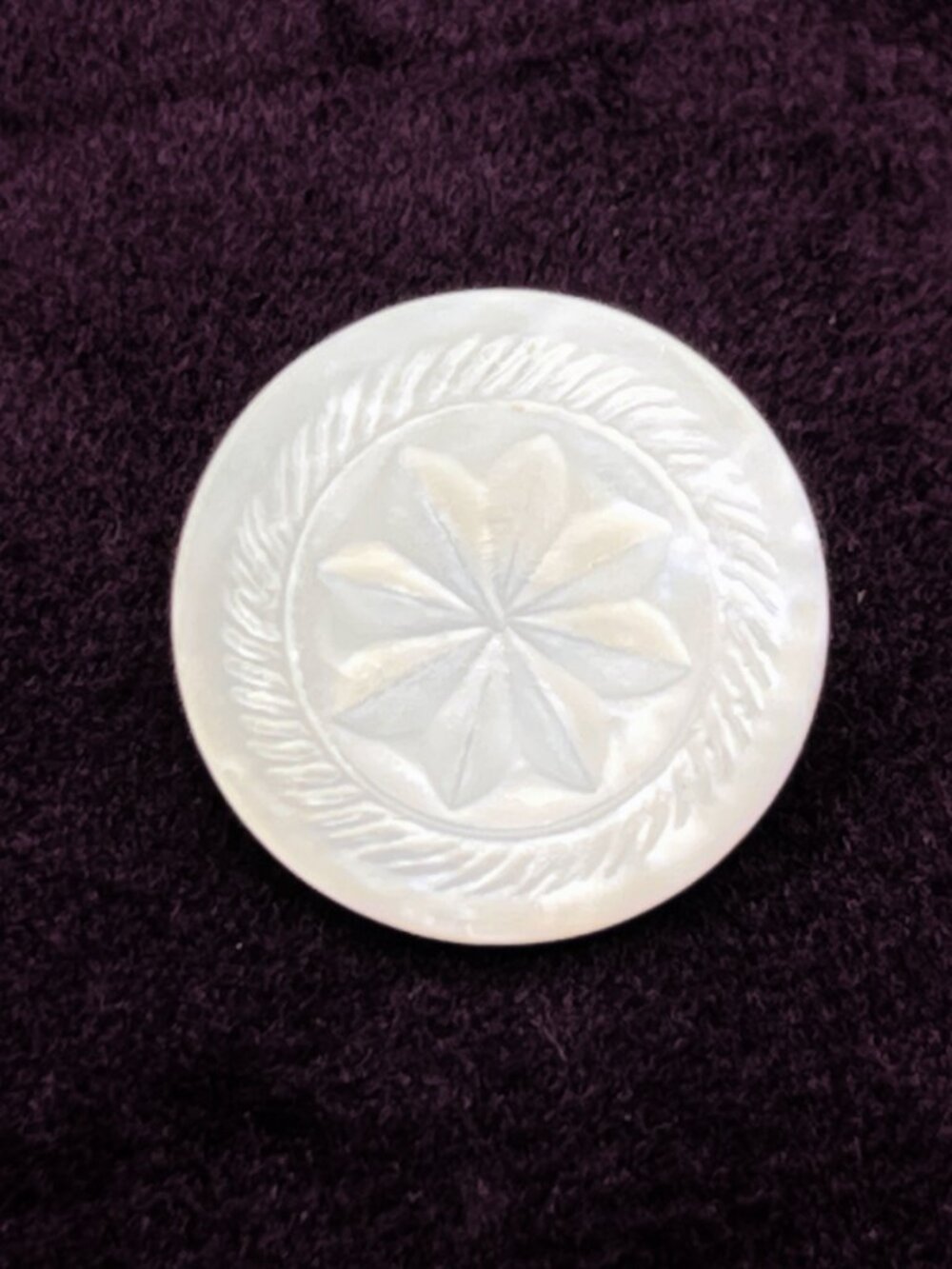 Vintage Carved Mother of Pearl and Brass Circle Brooch